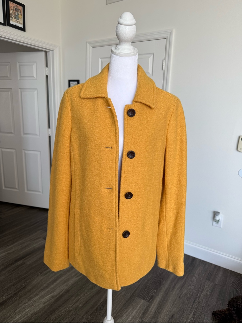 Lands End Mustard Wool-Blend Button Coat